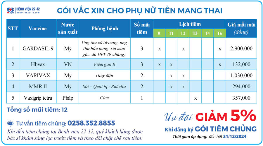 Bệnh viện 22-12 | Giảm 5% gói tiêm tiền mang thai